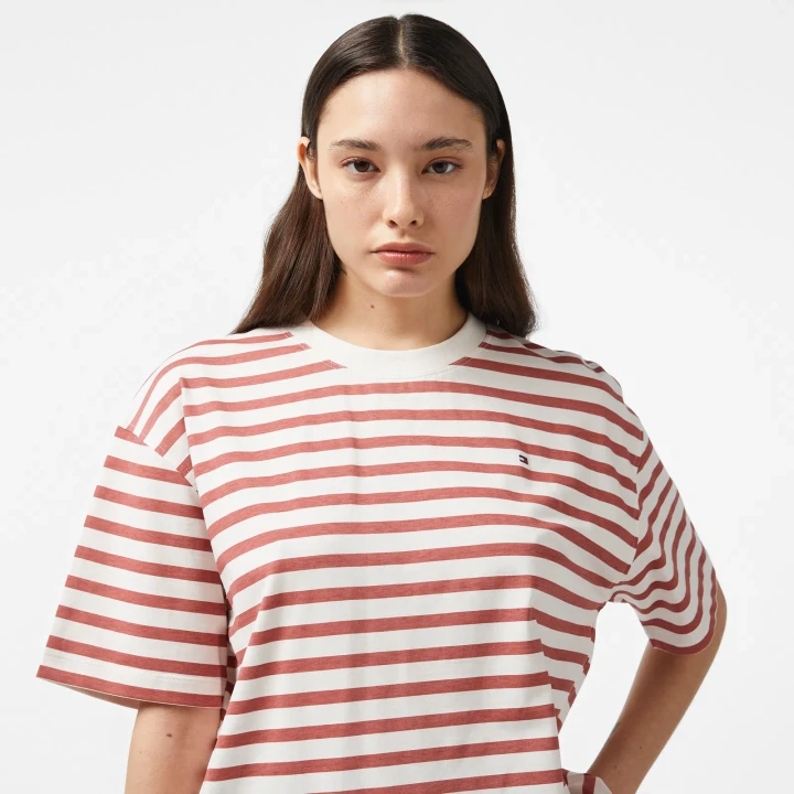 Kadın MODERN REG STRIPE C-NK SS T-Shirt-Beyaz - 1