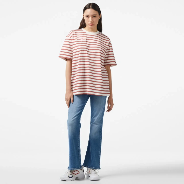 Kadın MODERN REG STRIPE C-NK SS T-Shirt-Beyaz - 2