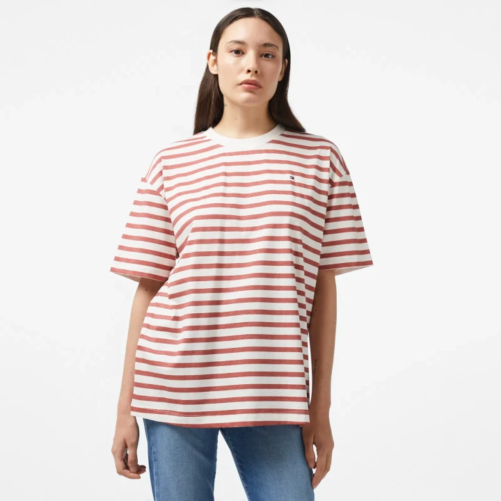 Kadın MODERN REG STRIPE C-NK SS T-Shirt-Beyaz - 4