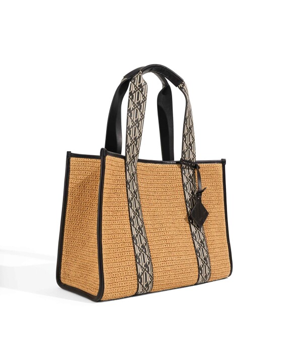 Kadın Monogram Hasır Tote Çanta-Naturel - 2