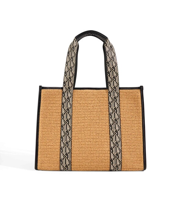 Kadın Monogram Hasır Tote Çanta-Naturel - 3