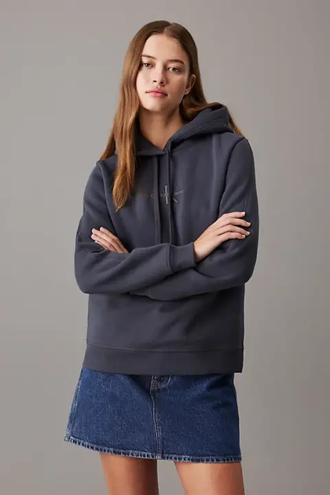 Kadın MONOLOGO Regular Kapüşonlu Sweatshirt - Siyah - 1