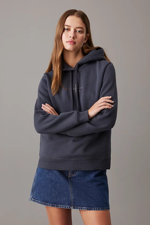 Kadın MONOLOGO Regular Kapüşonlu Sweatshirt - Siyah - Calvin Klein