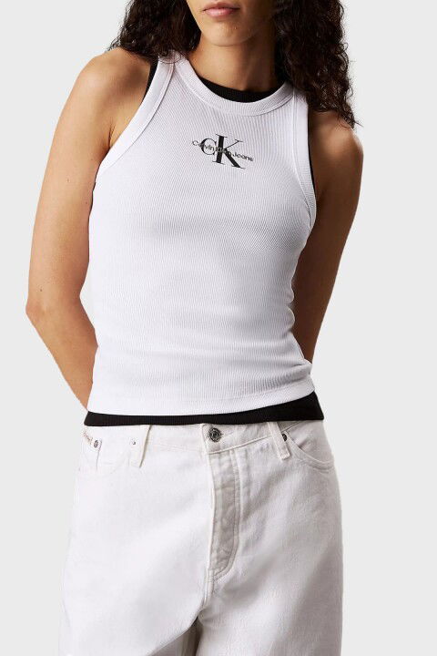 Kadın Monologo Rib Top Bluz - Beyaz - Calvin Klein