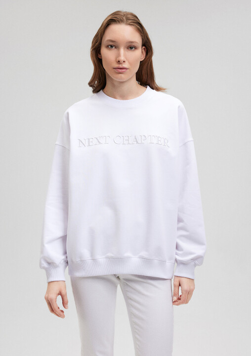 Kadın Next Chapter Nakışlı Sweatshirt-Beyaz - MAVİ