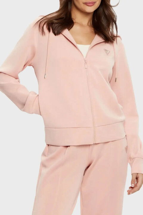 Kadın Olympe Full Fermuarlı Kapüşonlu Sweatshirt - Pembe - Guess