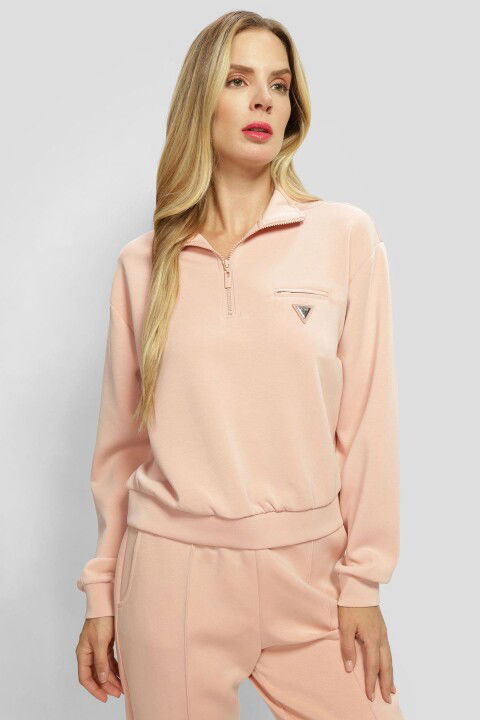 Kadın Olympe Half Fermuarlı Sweatshirt - Pembe - Guess