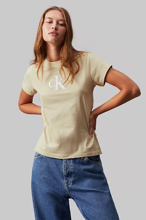 Kadın Pamuklu Slim Fit Bisiklet Yaka T Shirt - Yeşil - CALVIN KLEIN