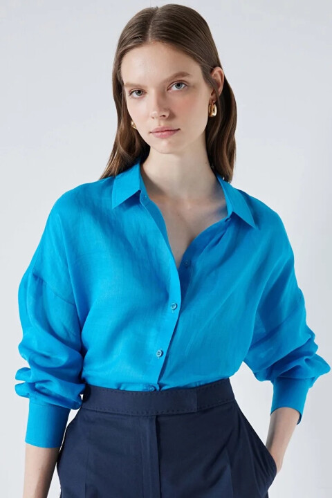 Kadın Rami Gömlek - Mavi - İPEKYOL