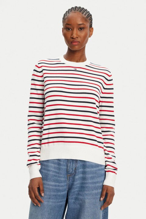 Kadın Regular Fit Çizgili Bisiklet Yaka Triko Kazak - Çok Renkli - Tommy Hilfiger