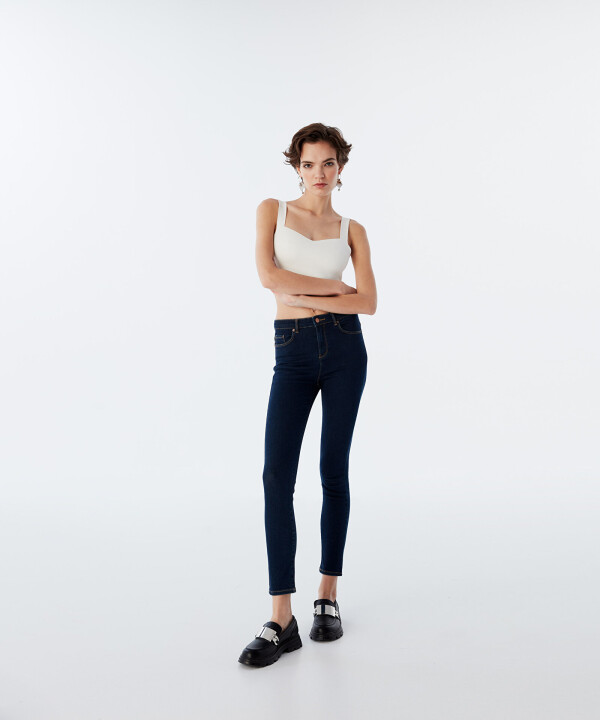 Kadın Skinny Fit Jean Pantolon-Koyu İndigo - Twist