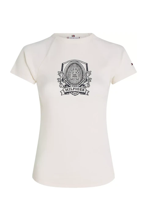 Kadın SLIM RAGLAN CREST C-NK SS T-Shirt-Beyaz - 1