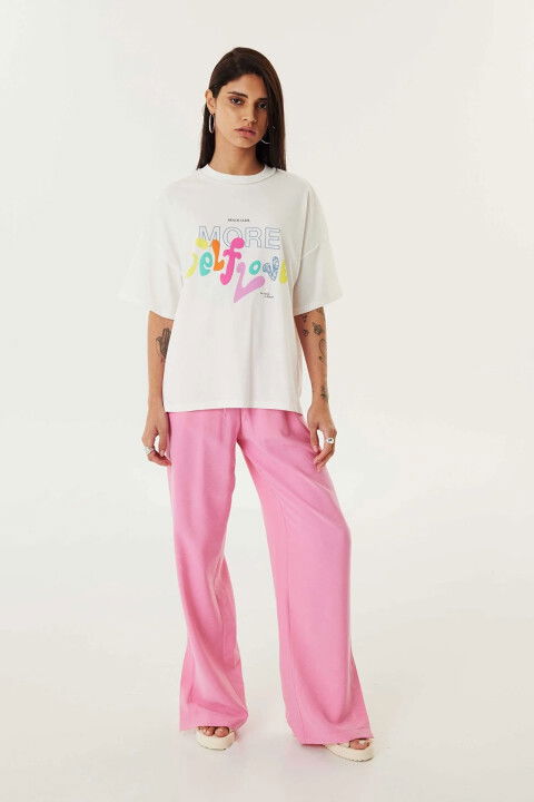 Kadın Slogan Desen Oversize T-Shirt - Ekru - Twist