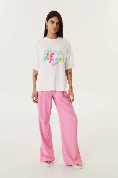 Kadın Slogan Desen Oversize T-Shirt - Ekru - Twist