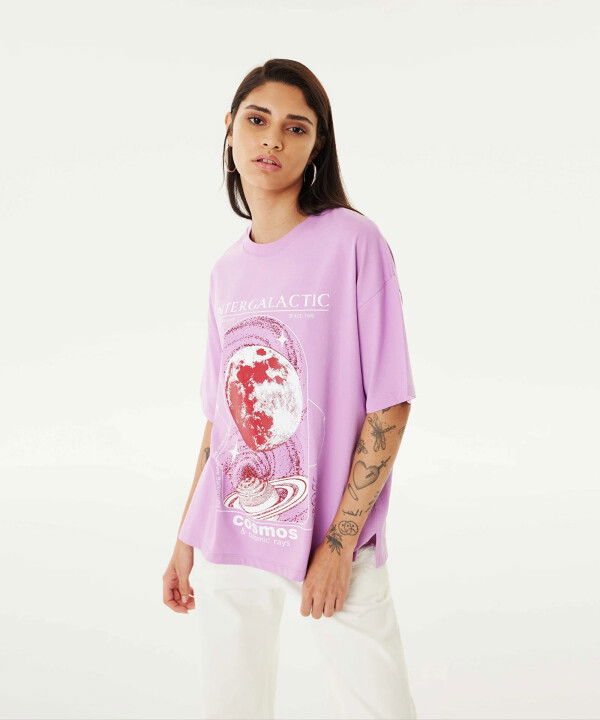 Kadın Slogan Ve Görsel Baskılı T-Shirt-Violet - Twist