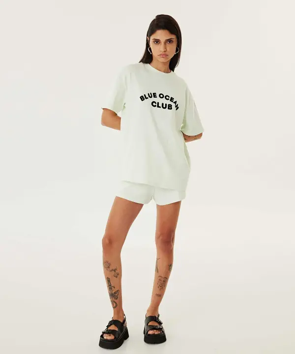 Kadın Sloganlı Oversize T-Shirt - Mint Yeşili - 2