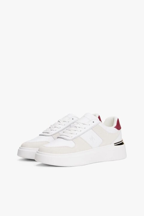 Kadın Süet ve Deri Detaylı Platform Tabanlı Kort Sneaker - Beyaz - Tommy Hilfiger