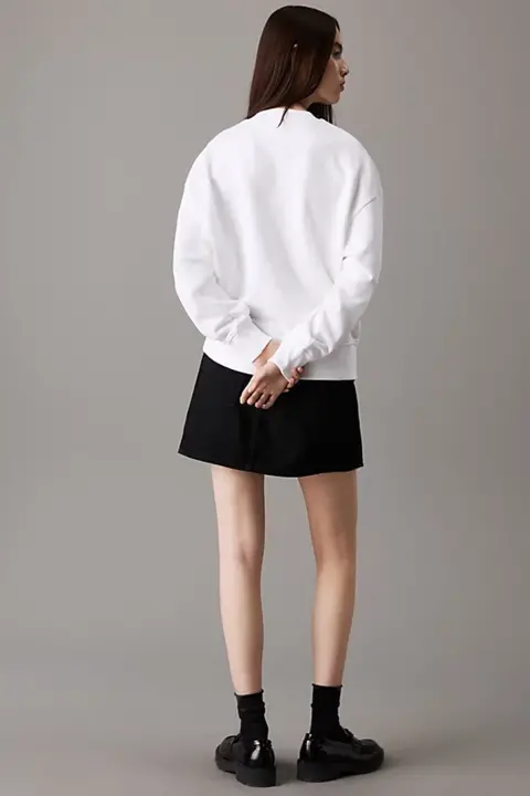 Kadın TEXTURED Monologo Sweatshirt - Beyaz - 3