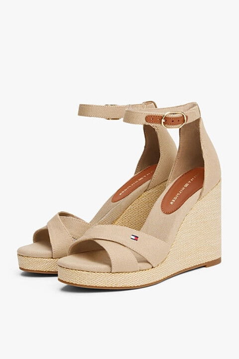 Kadın Th Canvas Espadrille Yüksek Topuk Sandalet - Krem - Tommy Hilfiger