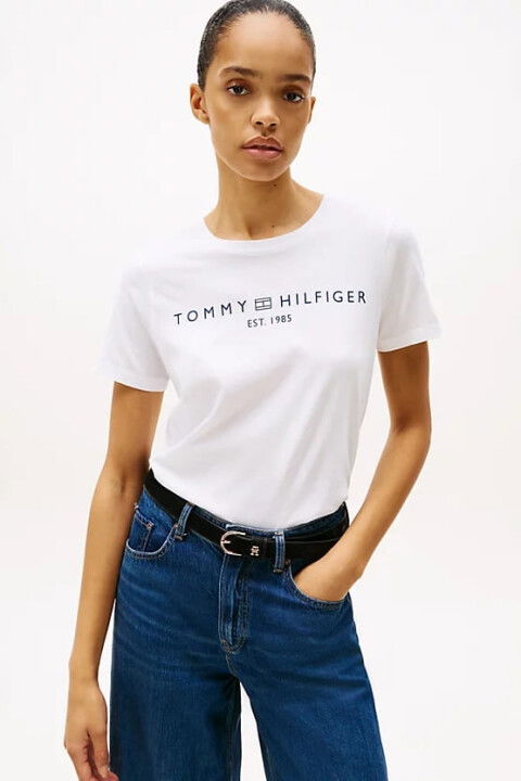 Kadın Th Crew Logolu T-Shirt - Beyaz - Tommy Hilfiger