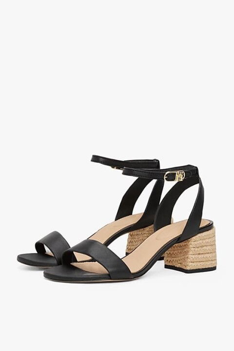 Kadın Th Deri Espadrille Topuklu Sandalet - Siyah - Tommy Hilfiger