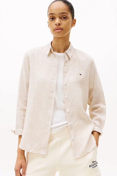 Kadın Th Linen Relaxed Gömlek - Bej - Tommy Hilfiger