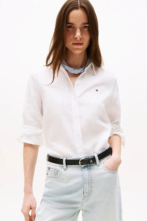Kadın Th Linen Relaxed Gömlek - Beyaz - Tommy Hilfiger