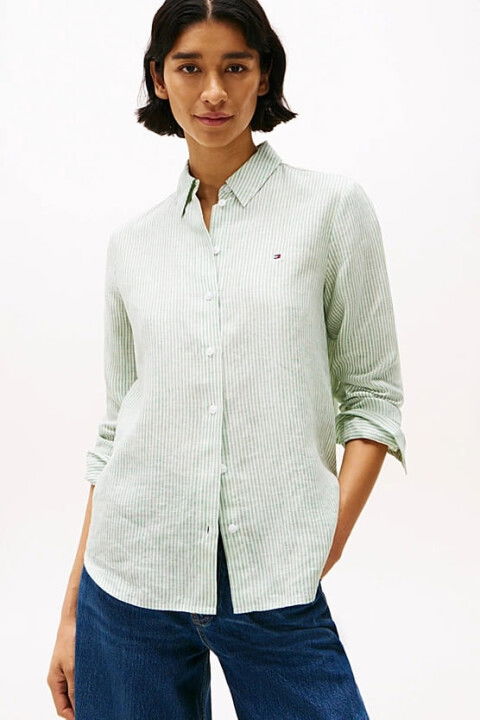 Kadın Th Linen Relaxed Gömlek - Yeşil - Tommy Hilfiger