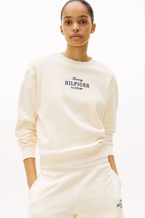 Kadın Th Logo Sweatshirt - Ekru - Tommy Hilfiger