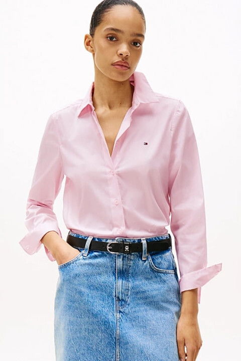 Kadın Th Poplin Regular Gömlek - Pembe - Tommy Hilfiger