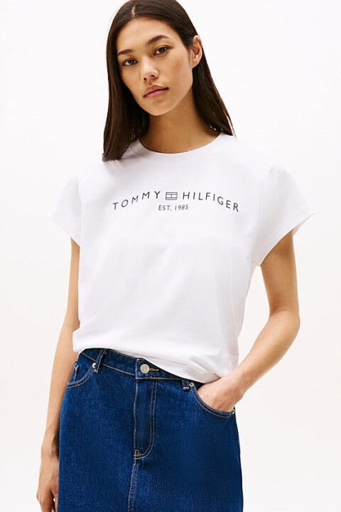 Kadın Th Relaxed Kısa Kollu T-Shirt - Beyaz - Tommy Hilfiger