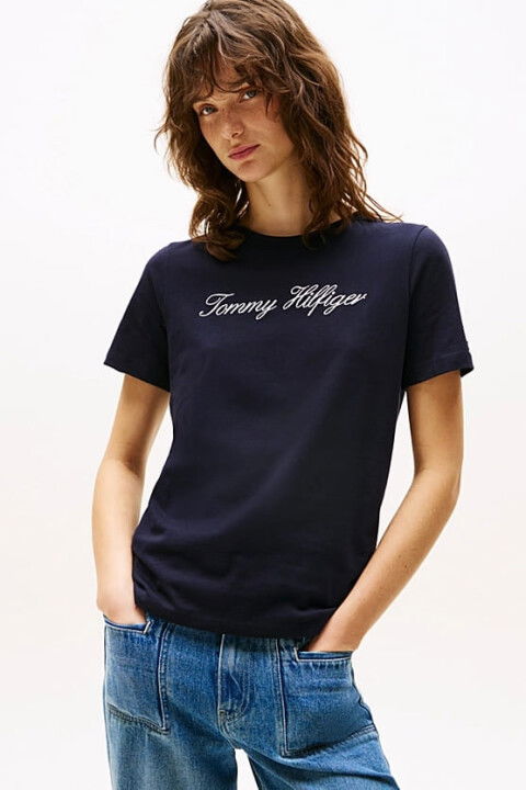 Kadın Th Script Logo Regular T-Shirt - Lacivert - Tommy Hilfiger