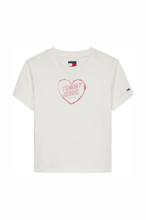 Kadın TH Slim Fit Kalp Baskılı T-Shirt – Ekru - Tommy Hilfiger