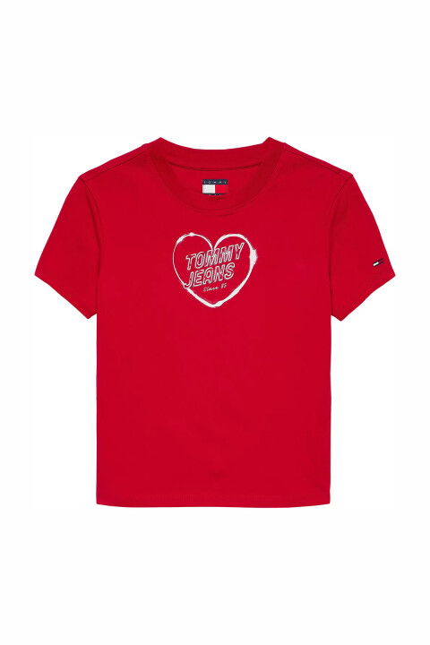 Kadın TH Slim Fit Kalp Baskılı T-Shirt – Kırmızı - Tommy Hilfiger