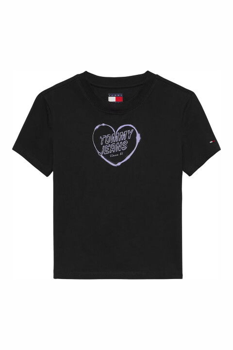 Kadın TH Slim Fit Kalp Baskılı T-Shirt – Siyah - Tommy Hilfiger