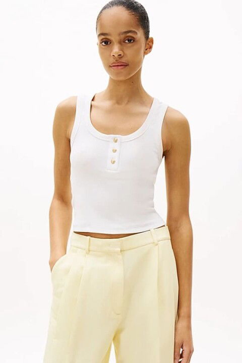 Kadın Th Slim Henley T-Shirt - Ekru - Tommy Hilfiger