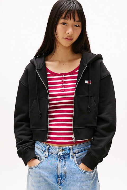 Kadın Tjw Badge Fermuarlı Kapüşonlu Sweatshirt - Siyah - Tommy Hilfiger