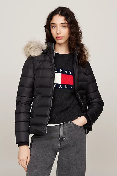 Kadın TJW Basic Kapüşonlu Dolgulu Mont - Siyah - Tommy Hilfiger