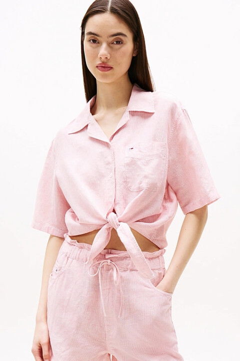 Kadın Tjw Crop Linen Gömlek - Pembe - Tommy Hilfiger