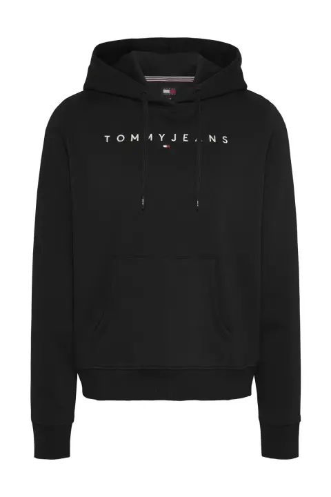 Kadın TJW Reg Linear Kapüşonlu Sweatshirt - Siyah - 1