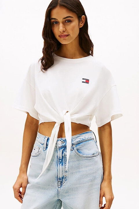 Kadın Tjw Rozetli Kırpılmış Düğümlü T-Shirt - Ekru - Tommy Hilfiger