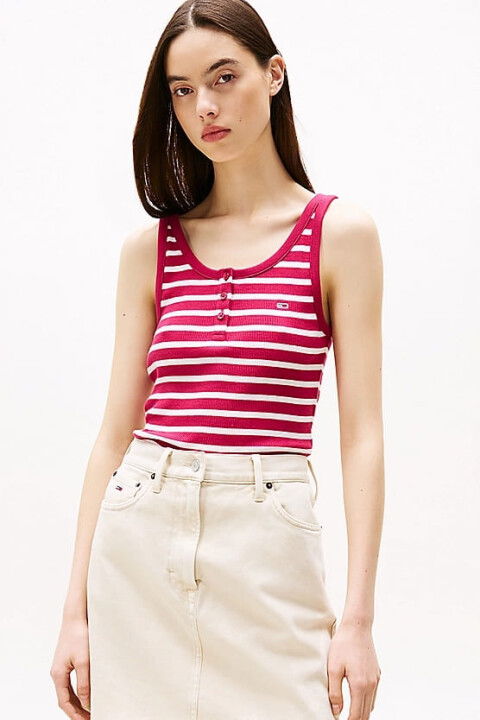 Kadın Tjw Slim Çizgili T-Shirt - Kırmızı - Tommy Hilfiger