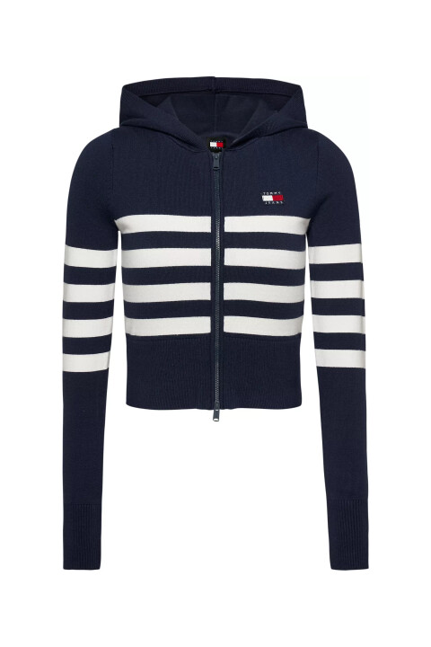 Kadın TJW STRIPE ZIP THRU BADGE HOOD Triko Hırka-Lacivert - Tommy Hilfiger