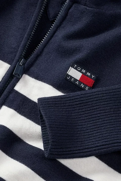 Kadın TJW STRIPE ZIP THRU BADGE HOOD Triko Hırka-Lacivert - 3