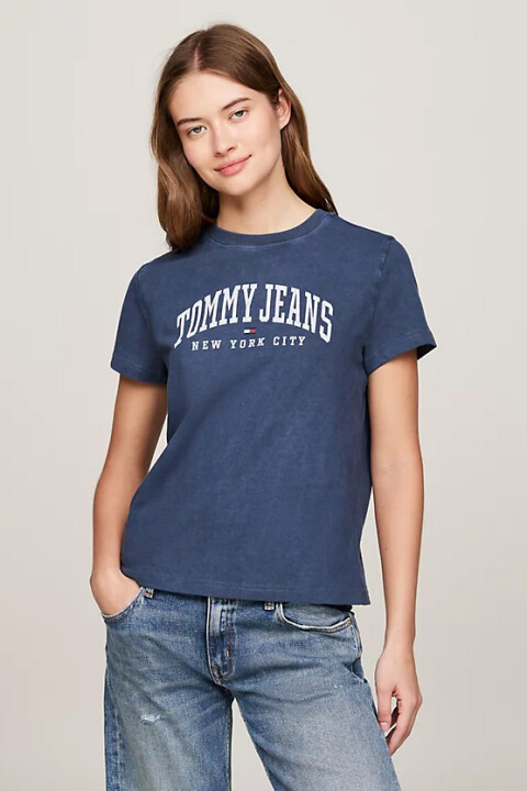 Kadın Varsity Logo Yuvarlak Yaka T-Shirt - Mavi - Tommy Hilfiger