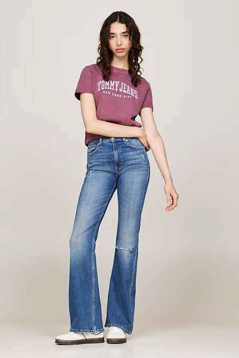 Kadın Varsity Logolu Bisiklet Yaka T-Shirt - Mor - Tommy Hilfiger