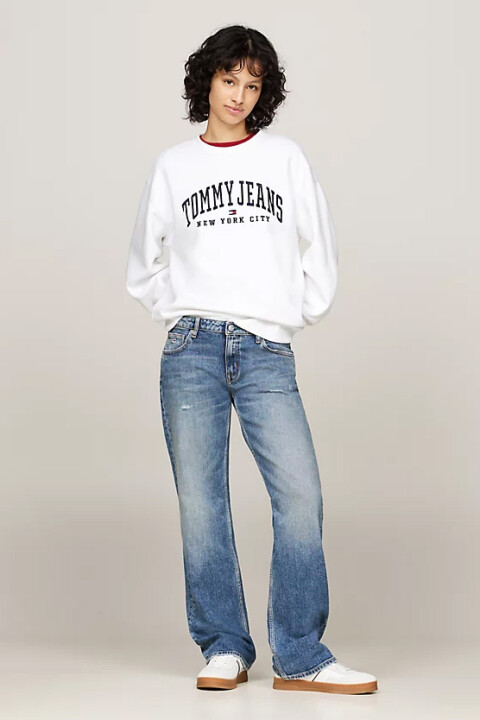 Kadın Varsity Rahat Yuvarlak Yaka Sweatshirt - Beyaz - 2