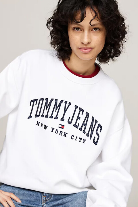 Kadın Varsity Rahat Yuvarlak Yaka Sweatshirt - Beyaz - 4