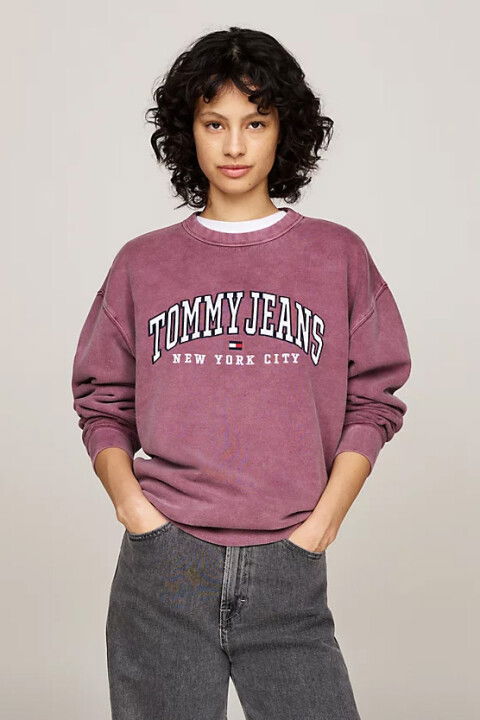 Kadın Varsity Rahat Yuvarlak Yaka Sweatshirt - Mor - Tommy Hilfiger