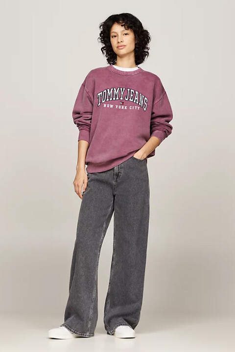 Kadın Varsity Rahat Yuvarlak Yaka Sweatshirt - Mor - 2